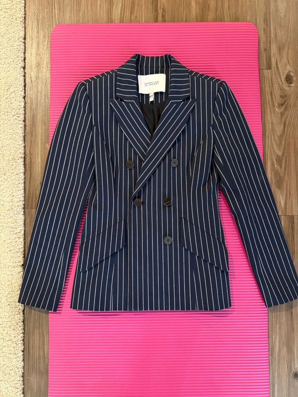 Derek Lam 10 Crosby Navy Pinstripe Double-Breasted Blazer
